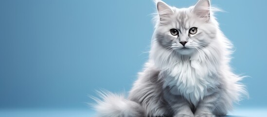 Poster - Siberian breed domestic kitten with beautiful hair is a hypoallergenic livestock animal Copy space image