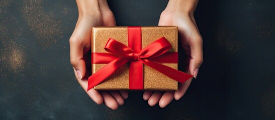 Aufkleber - A copy space image showcasing a bird s eye view of a pair of female hands cradling a beautifully wrapped Christmas present