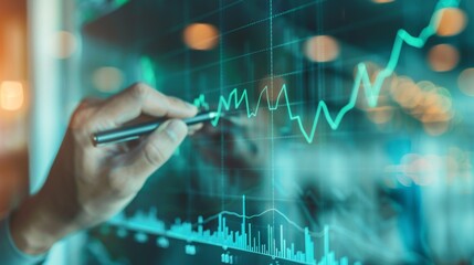Aufkleber - A hand drawing a rising stock market graph on a transparent glass board, symbolizing optimism and potential for financial growth.