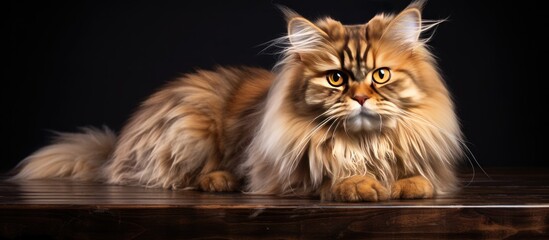 Poster - Gorgeous domestic cat with a mix of brown Persian features and captivating allure copy space image