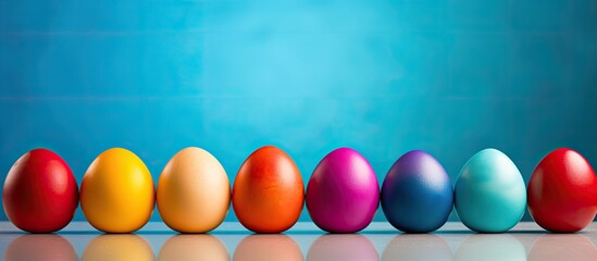 Poster - A vibrant and vivid composition of Easter eggs arranged in a flat layout with ample copy space for text