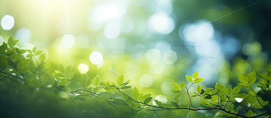 Poster - Green nature abstract background with sunlight filtering through trees and bokeh effect Perfect to use as a copy space image