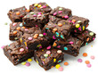 A stack of brownies with colorful sprinkles on top
