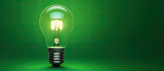 Poster - A minimal concept is conveyed through a copy space image of a light bulb on a green background