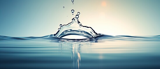 Aufkleber - A water droplet creates a flawless splash as it falls into the water captured in a copy space image