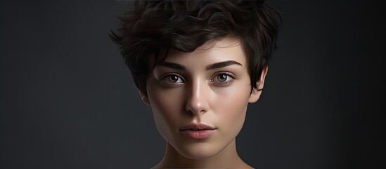 Poster - A young model with short hair is captured in a portrait providing ample copy space for an image