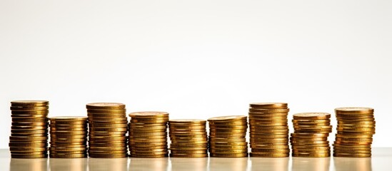Poster - A stack of coins on a white background with ample empty space for text or other elements in the image