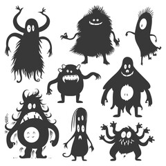 Silhouette funny monsters collection set black color only