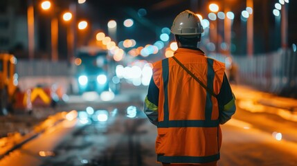 Workers in reflective clothing during work