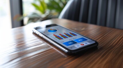 A smartphone screen displaying a mobile app dashboard with intuitive business graphs, enabling on-the-go access to critical performance insights.