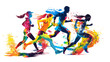 © AB-lifepct - Isolated colorful silhouettes of diverse athletes runners while competition.