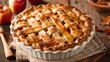 Apple pie on a wooden background. Rustic style, selective focus