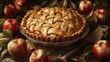 Homemade apple pie with fresh apples, rustic style, selective focus