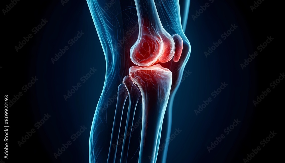 X-ray view of a human knee joint showing inflammation in the bones ...