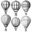 Hot air balloon set, contour drawings for design
