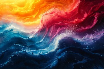 Poster - Fluid art with a beautiful blend of vibrant colors swirling together, symbolizing creativity and emotion