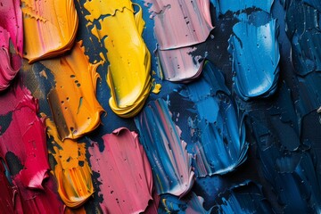 Poster - A close-up of colorful strokes of oil paints forming a vibrant and textured abstract art piece