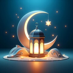 Wall Mural - A lantern on a crescent moon evokes a sense of serenity and wonder