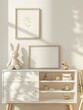 Frame mockup, simple cabinet, home room interior wall poster frame, 3D render