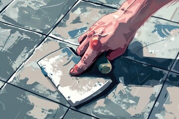 Poster - Close-up painting of a hand holding a computer mouse. Suitable for technology concepts