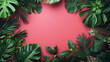 © NongKirana - Pink background with tropical leaves.