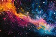A colorful painting of a galaxy with a bright orange line