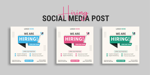 Wall Mural - We are hiring job vacancy social media post or square web banner template vector design	