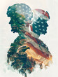 Double exposure image of soldiers, eagle and USA flag. Veterans Day, Memorial Day, Independence Day
