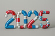 2025 medicine pills New Year background, 2025 drug greeting card, tablet design, medication banner