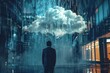Businessman, standing under rain, pessimistic man under cloud, sad business man, unlucky, misfortune