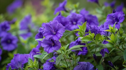 Wall Mural - Purple Beauty in Nature: Mexican Petunia Flower with its Floral Leaves in a Spring Garden