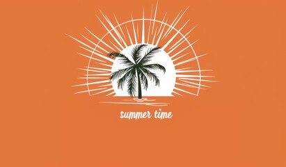 summer holiday poster， summer beach background with palm trees in orange tone