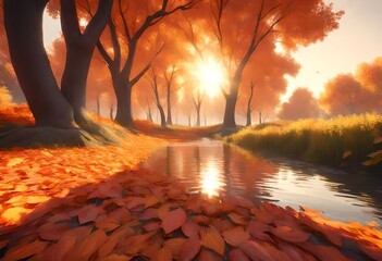 Wall Mural - sunset in the forest