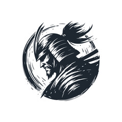 Sticker - The ronin samurai warrior. Black white vector illustration.
