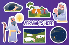 Set of stickers Abraham's hope in flat cartoon design. This illustration offers a set of stickers with the old man Abraham and elements related to his life. Vector illustration.