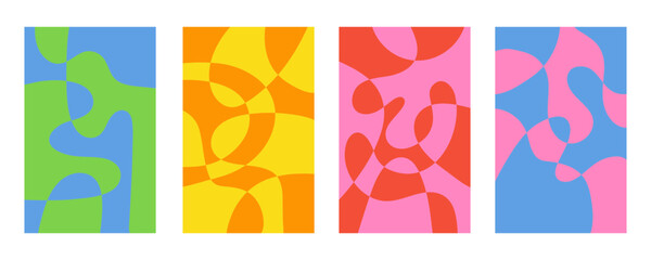Aufkleber - Set of abstract vertical backgrounds with colorful waves. Trendy vector illustration in style retro 60s, 70s.	