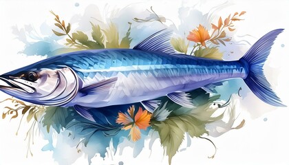 Wall Mural - Herring isolated on white background, watercolor illustration