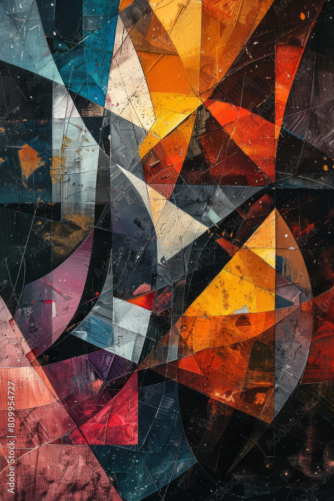 An abstract painting where colors and shapes derived from ancient ...