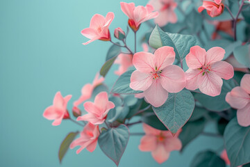 Leinwandbilder - Minimalistic poster design with a soft gradient background from pastel pink to light green, symbolizing spring renewal,