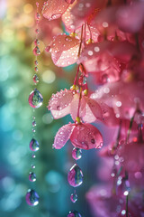 Poster - Artistic interpretation of a spring shower with raindrops showing a color gradient from pastel pink to light green,