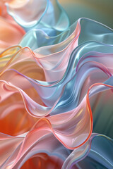 Fototapete - Graphic design of an abstract wave pattern with a smooth transition from pastel pink to light green,