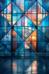 Poster - Geometric abstraction with a deep gradient and triangular forms that appear to advance and recede,