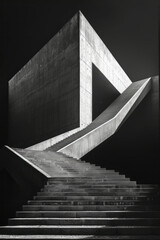 Poster - Geometric abstraction with a deep gradient and triangular forms that appear to advance and recede,