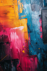 Poster - Abstract expressionist painting with a chaotic gradient and sharp, angular lines cutting through,