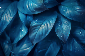 Aufkleber - Contemporary art piece with a gradient from teal to sapphire blue, incorporating abstract tropical leaf patterns,
