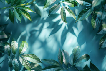 Leinwandbilder - Tranquil spa brochure background featuring a gradient from green to blue with gentle tropical leaf shadows,