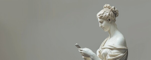 Wall Mural - Ancient meets modern: statue with smartphone