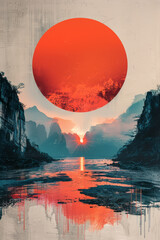 Poster - sunrise, transitioning from nights deep blue to dawns bright red, depicting the awakening of energy,