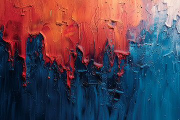 Poster - Abstract art piece transitioning from calm blue to vibrant red, representing a shift from tranquility to excitement,