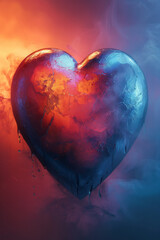 Leinwandbilder - Illustration of a heart with a gradient from calm blue to passionate red, symbolizing loveâ€™s intensity,